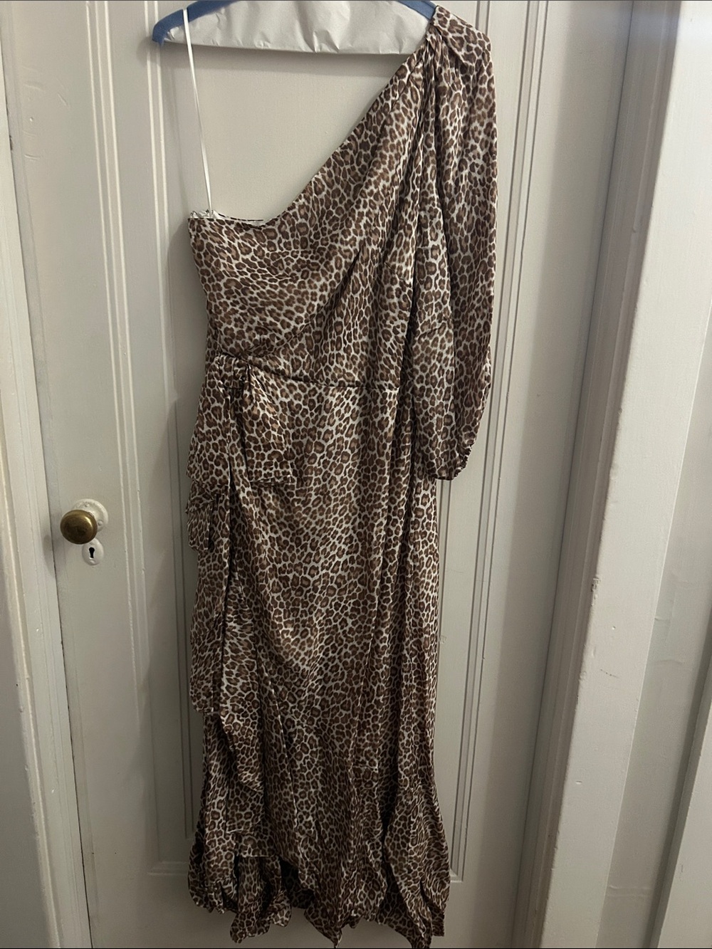J. Crew One-Shoulder Leopard-Print Maxi Dress in Brown and Cream